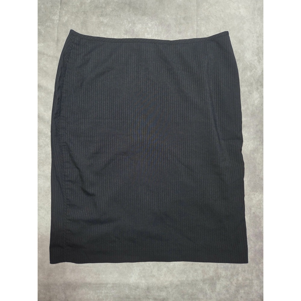 New York & Co Skirt Womens 12 Pinstripe Navy Blue Classic Career Straight Slit